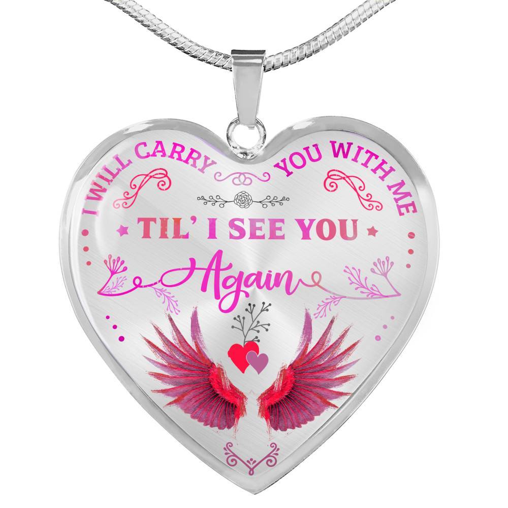 Cardinal I Will Carry You with Me Til' I See You Again Heart Pendant Necklace - Heart Luxury Necklace (Silver)