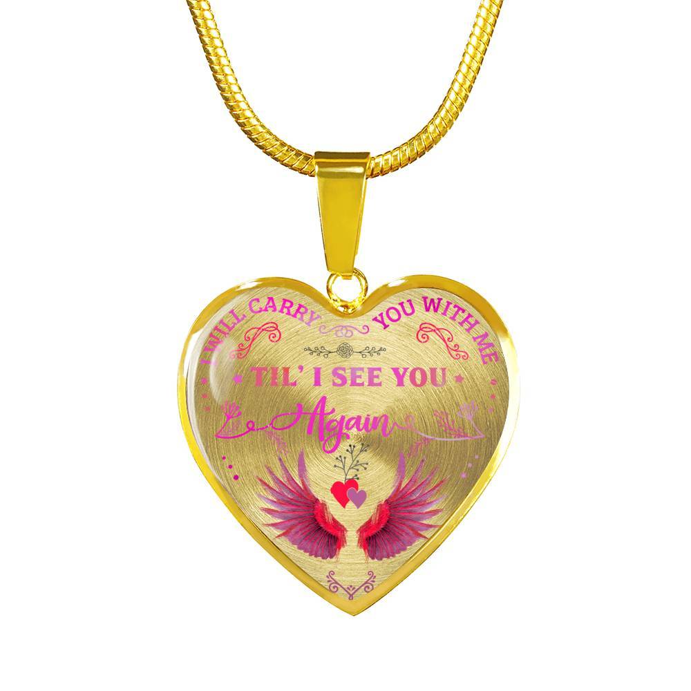 Cardinal I Will Carry You with Me Til' I See You Again Heart Pendant Necklace - Heart Luxury Necklace (Gold Plated)