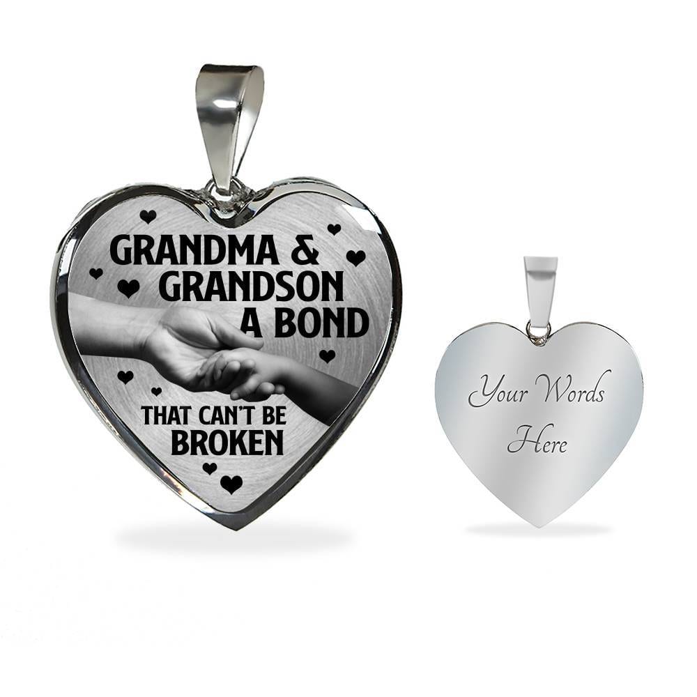 Grandma and Grandson a Bond That Can't Be Broken Heart Pendant Necklace - Heart Luxury Necklace (Silver) Grandma and Grandson a Bond That Can't Be Broken Heart Pendant Necklace - Heart Luxury Necklace (Silver)
