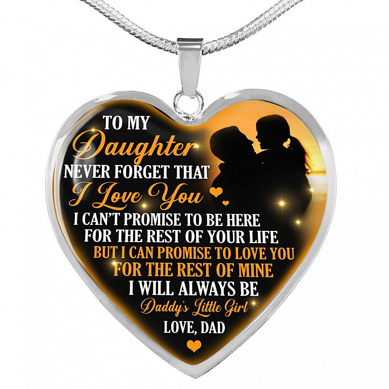 Necklace to My Daughter Never Forget That I Love You I Promise From Dad Heart Pendant Necklace - Heart Luxury Necklace (Silver)