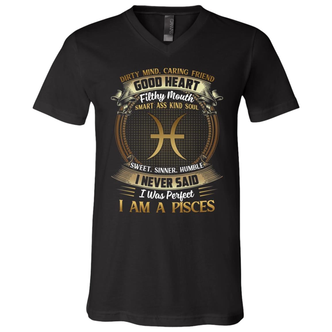 Pisces Dirty Mind Caring Friend Good Heart Filthy Mouth I Never Said I'm Perfect Zodiac T-Shirt - V Neck, Black, V-Neck T-Shirt