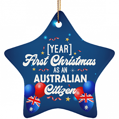 Personalized First Christmas As An Australia Citizen Holiday Flat Star Porcelain Ceramic Ornament Keepsake, White, Ceramic Star Ornament