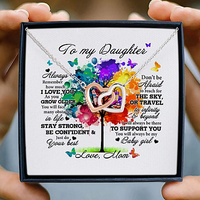 Mom to My Daughter Always Remember How Much I Love You Interlocking Hearts Pendant Necklace