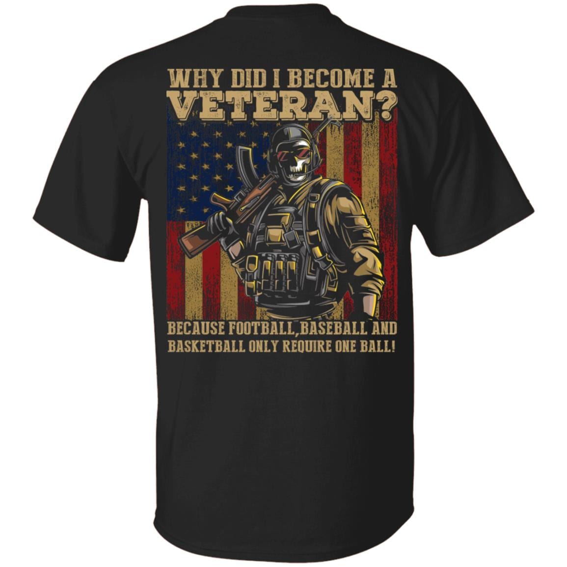 Why DId I Become A Veteran Print On Back T-Shirt - Funny Veteran Shirt, Black, Unisex T-Shirt