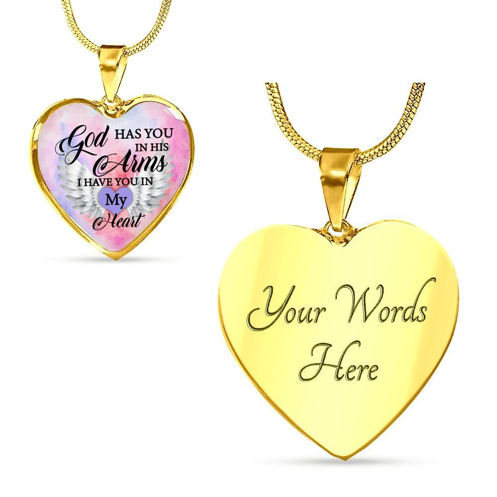 Angel Wing God Has You In His Arms I Have You in My Heart Heart Pendant Necklace - Heart Luxury Necklace (Gold Plated)