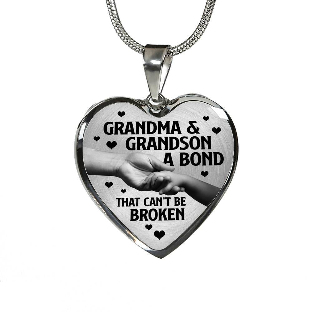 Grandma and Grandson a Bond That Can't Be Broken Heart Pendant Necklace - Heart Luxury Necklace (Silver) Grandma and Grandson a Bond That Can't Be Broken Heart Pendant Necklace - Heart Luxury Necklace (Silver)