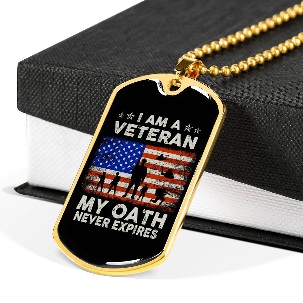I Am A Veteran My Oath Never Expires Dog Tag Pendant Necklace - Dog Tag (Gold Plated) I Am A Veteran My Oath Never Expires Dog Tag Pendant Necklace - Dog Tag (Gold Plated)
