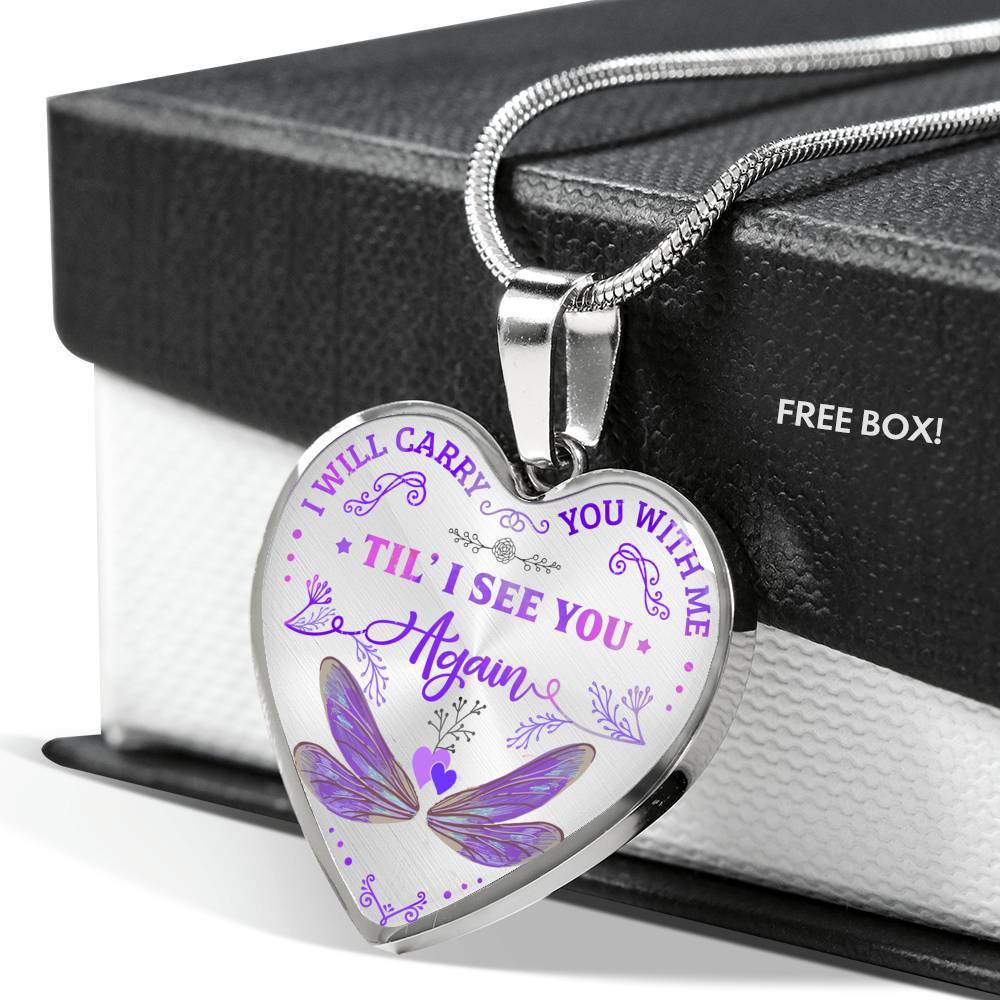 Dragonfly I Will Carry You with Me Til' I See You Again Heart Pendant Necklace - Heart Luxury Necklace (Silver) Dragonfly I Will Carry You with Me Til' I See You Again Heart Pendant Necklace - Heart Luxury Necklace (Silver)