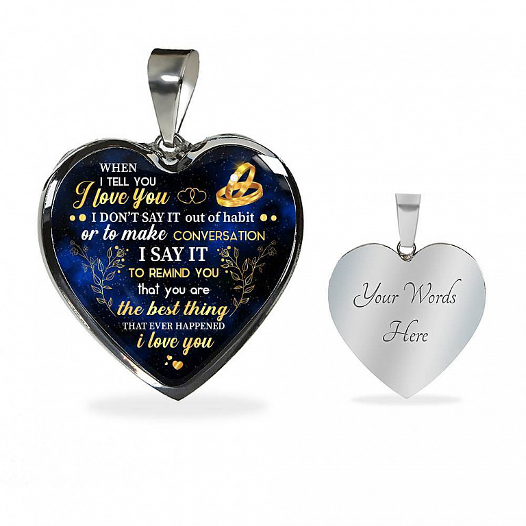 I Tell You I Love You Heart Pendant Necklace - Wife Necklace From Husband - Gift For Her - Heart Luxury Necklace (Silver)