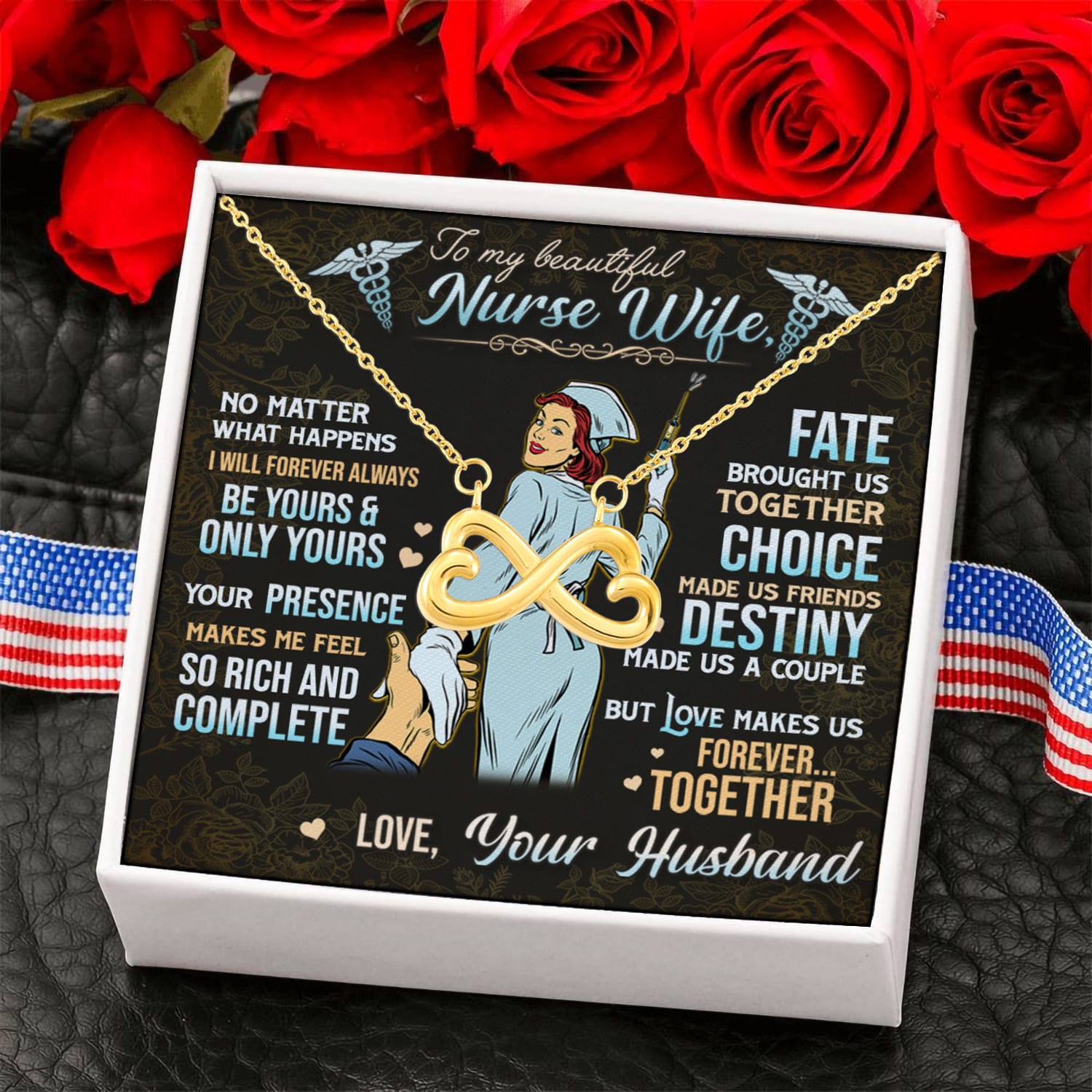 1P. To my nurse wife_Message Card_1 Infinity Heart Necklace (Gold) 6