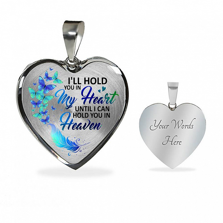 Memorial I'll Hold You in My Heart Until I Can Hold You in Heaven Butterfly Heart Pendant Necklace - Heart Luxury Necklace (Silver)
