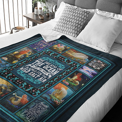 Alternative view of Mermaid She Dreams Of The Ocean Late At Night Fleece Blanket - Premium Sherpa Blanket - Woven Blanket