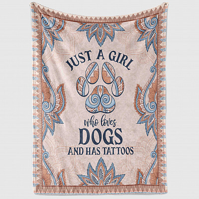 Alternative view of Just A Girl Who Loves Dogs And Has Tattoos Fleece Blanket - Premium Sherpa Blanket - Woven Blanket
