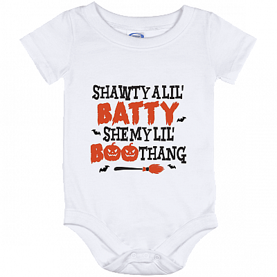 Shawty A Lil' Batty She My Lil' Boo Thang Kids Babysuit- Baby Onesie – Toddler Baby Infant Bodysuit, White, Baby Onesie - 12 Month