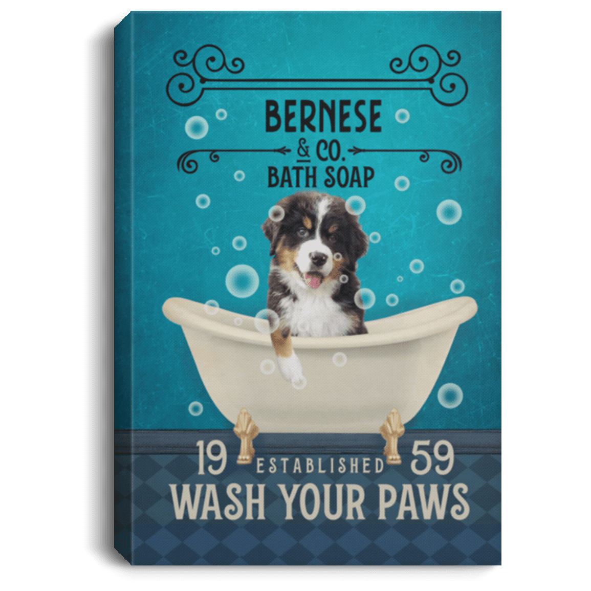 Bernese Dog Co Bath Soap Wash Your Paws Funny Framed Canvas Prints - Unframed Poster, White, 0.75'' Framed Canvas