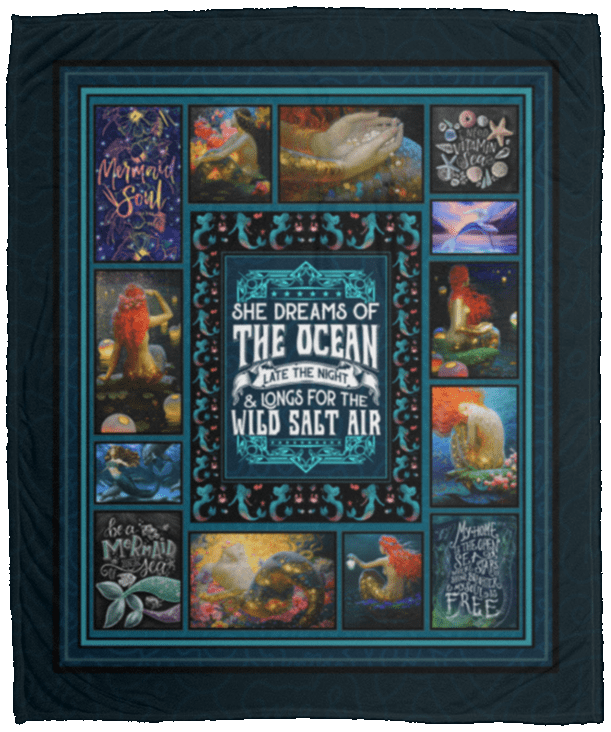 Mermaid She Dream Of The Ocean Late At Night Fleece Blanket - Premium Sherpa Blanket - Woven Blanket, White, Cozy Plush Fleece Blanket - 50x60