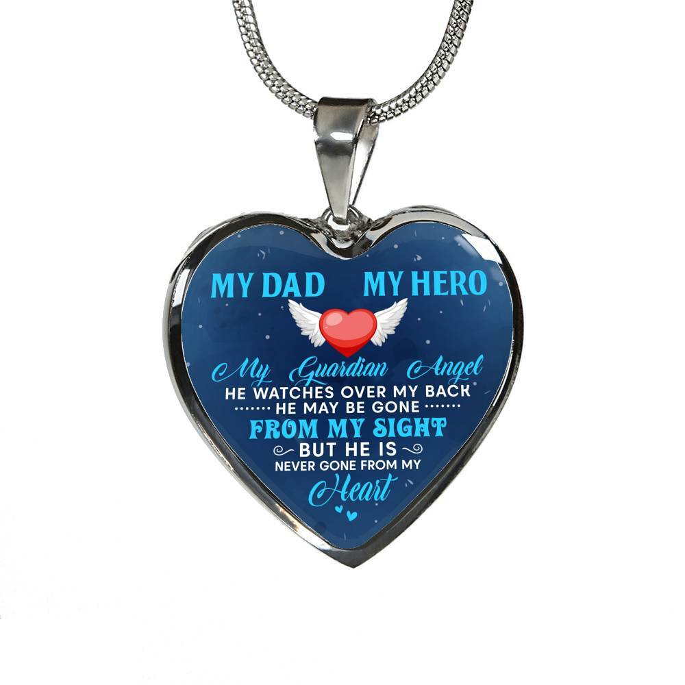 My Dad My Hero My Guardian Angel He Watches Over My Back Heart Pendant Necklace - Heart Luxury Necklace (Silver) My Dad My Hero My Guardian Angel He Watches Over My Back Heart Pendant Necklace - Heart Luxury Necklace (Silver)