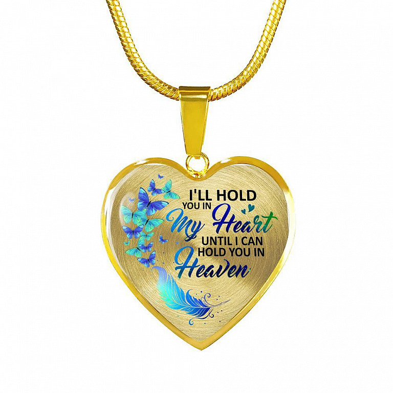Memorial I'll Hold You in My Heart Until I Can Hold You in Heaven Butterfly Heart Pendant Necklace - Heart Luxury Necklace (Gold Plated)