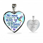 My Mind Still Talks To You But My Soul Know You Are At Peace Hummingbird Luxury Heart Pendant Necklace - Heart Luxury Necklace (Silver)