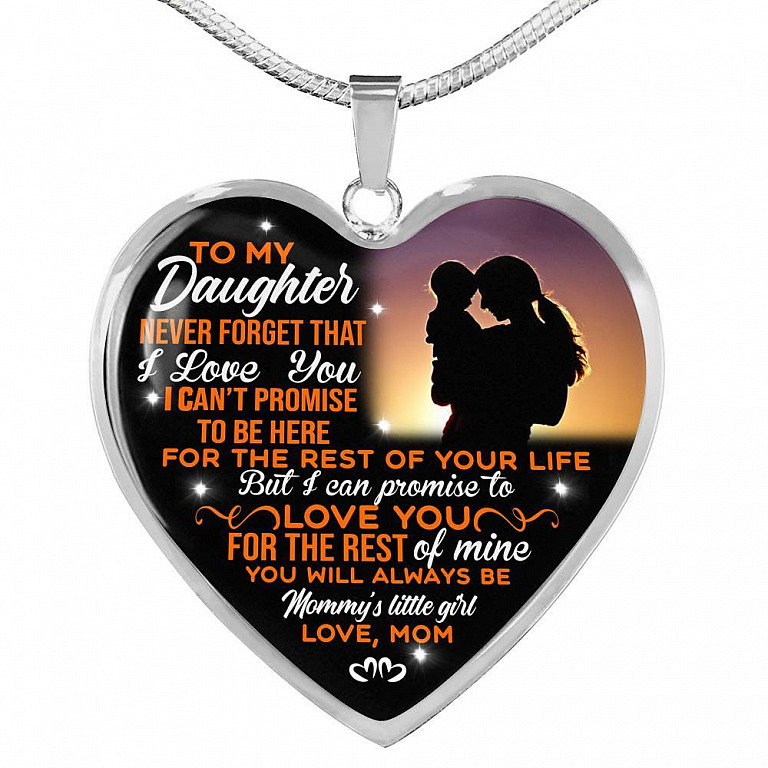 Mom To My Daughter Never Forget That I Love You Heart Pendant Necklace - Heart Luxury Necklace (Silver)