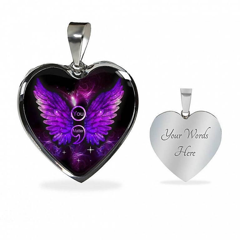 You Matter Memorial Suicide Prevention Awareness Heart Pendant Necklace - Mental Health Awareness Necklace - Heart Luxury Necklace (Silver)