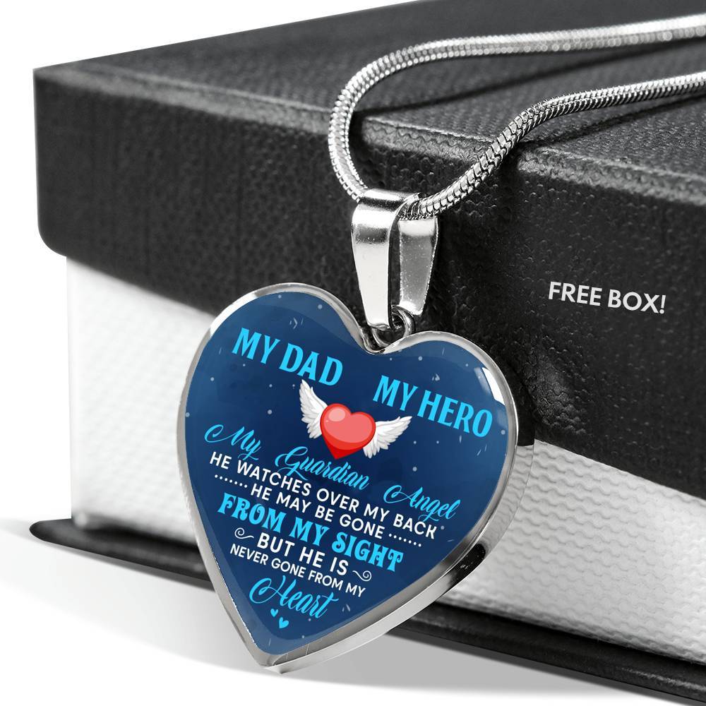My Dad My Hero My Guardian Angel He Watches Over My Back Heart Pendant Necklace - Heart Luxury Necklace (Silver) My Dad My Hero My Guardian Angel He Watches Over My Back Heart Pendant Necklace - Heart Luxury Necklace (Silver)