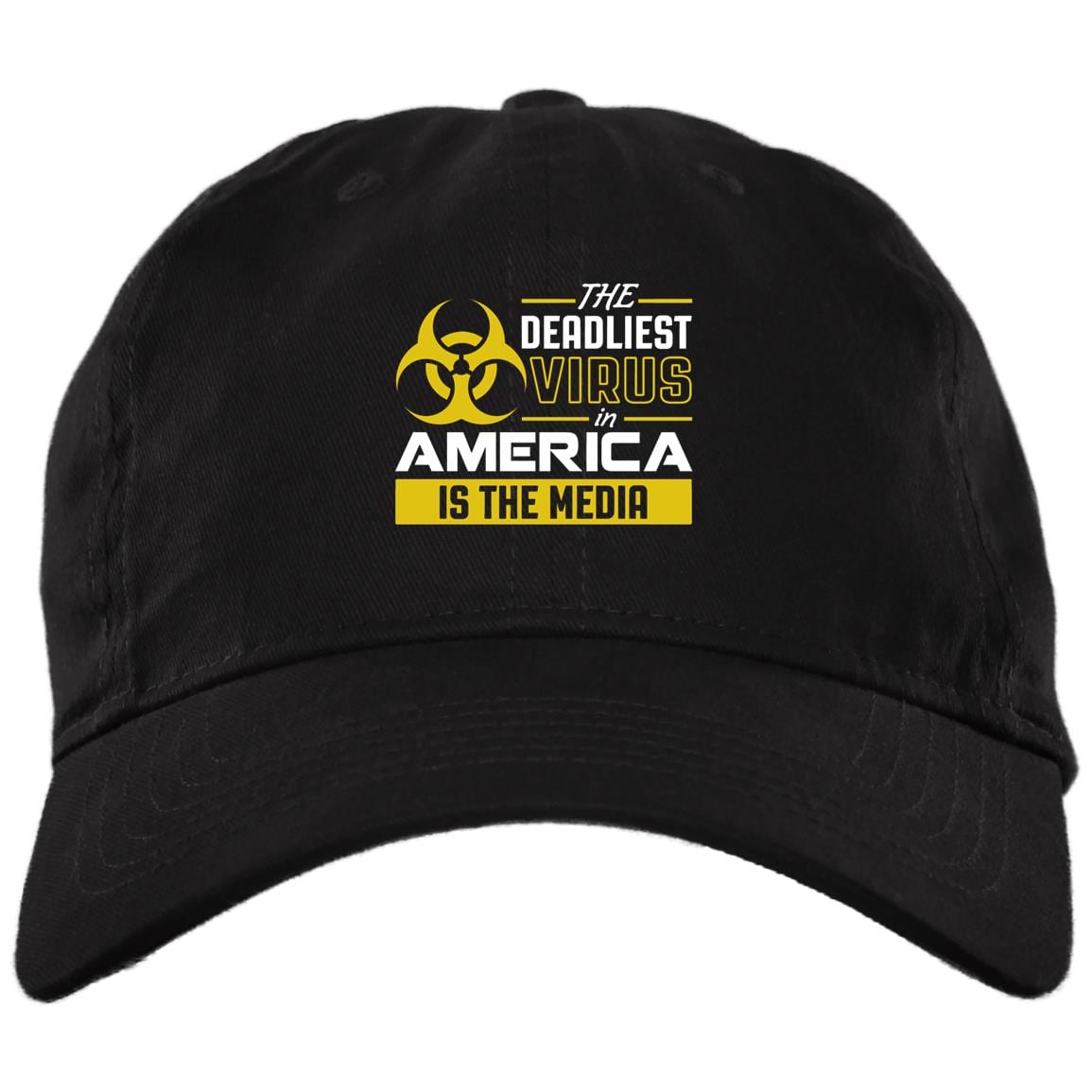 The Deadliest Virus In America Is The Media Twill Cap High-Profile Snapback Hat - Anti Fake News Hat, Black, Brushed Twill Dad Cap The Deadliest Virus In America Is The Media Twill Cap High-Profile Snapback Hat - Anti Fake News Hat, Black, Brushed Twill Dad Cap