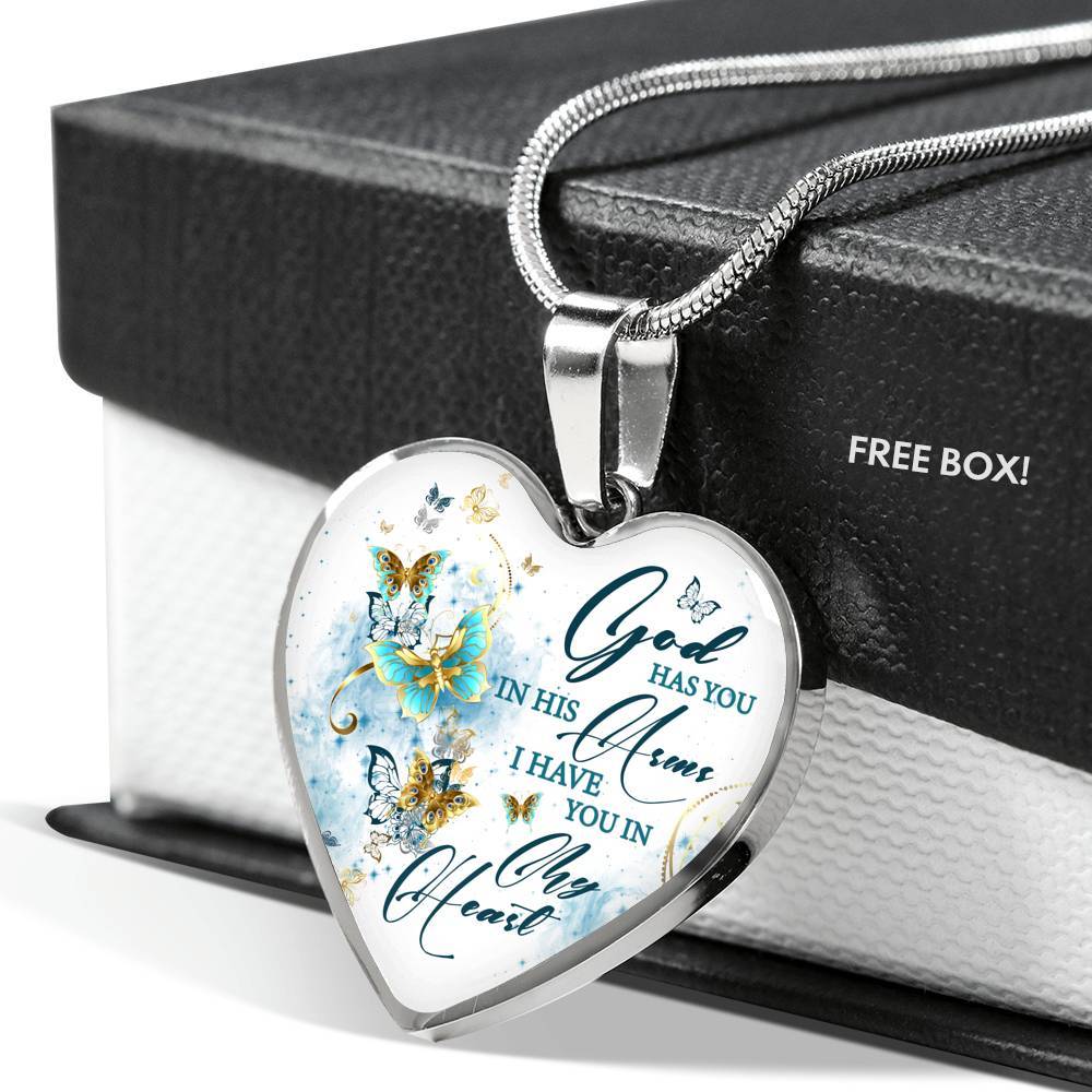Butterfly God Has You In His Arms I Have You in My Heart Heart Pendant Necklace - Heart Luxury Necklace (Silver)
