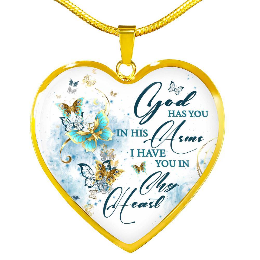 Butterfly God Has You In His Arms I Have You in My Heart Heart Pendant Necklace - Heart Luxury Necklace (Gold Plated)