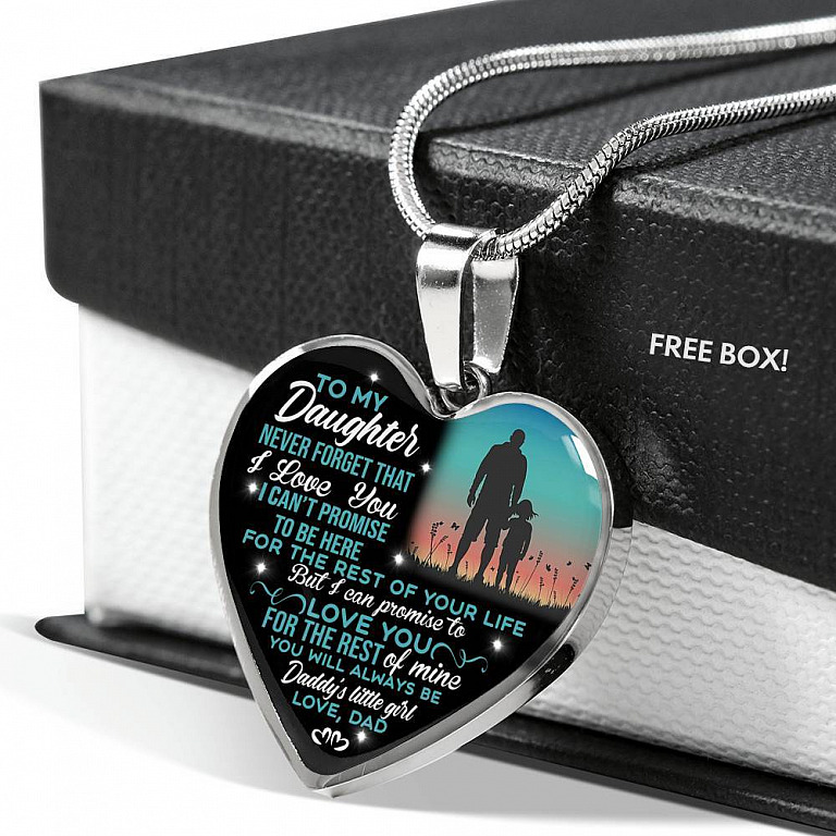Dad To My Daughter Never Forget That I Love You Heart Pendant Necklace - Heart Luxury Necklace (Silver)