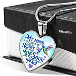 My Mind Still Talks To You But My Soul Know You Are At Peace Hummingbird Luxury Heart Pendant Necklace - Heart Luxury Necklace (Silver)