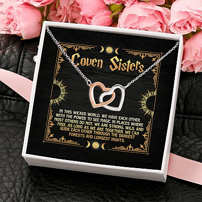 Coven Sisters Best Witches Friends Joined Interlocking Hearts Pendant Necklace - Bestie Gifts