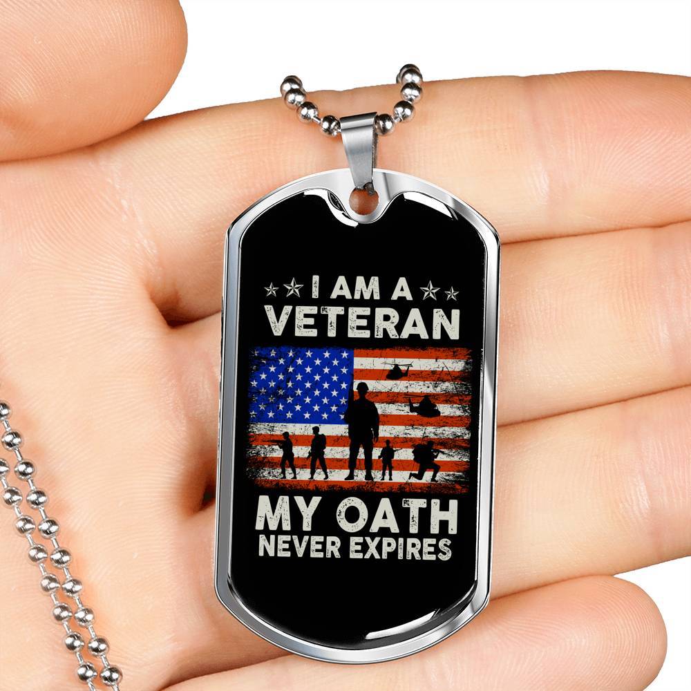 I Am A Veteran My Oath Never Expires Dog Tag Pendant Necklace - Dog Tag (Silver) I Am A Veteran My Oath Never Expires Dog Tag Pendant Necklace - Dog Tag (Silver)