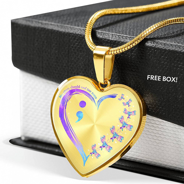 No Story Should End Too Soon - Suicide Awareness Heart Pendant Necklace - Suicide Prevention Necklace - Heart Luxury Necklace (Gold Plated)