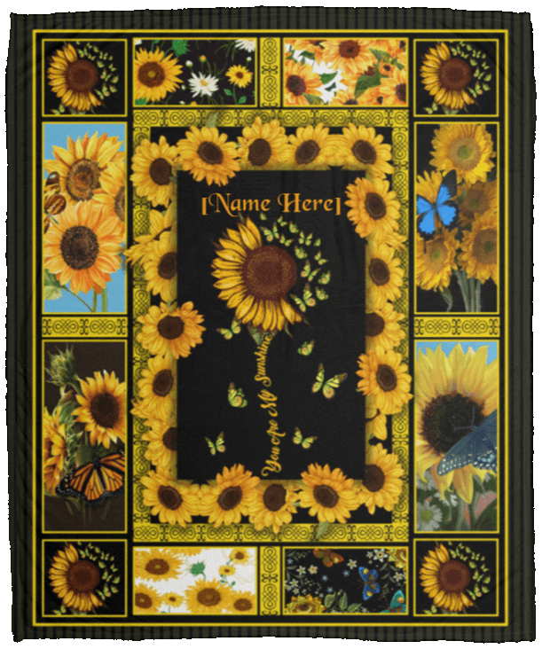 Personalized Sunflower Blanket You Are My Sunshine Fleece Blanket - Sherpa Blanket - Woven Blanket, White, Cozy Plush Fleece Blanket - 50x60