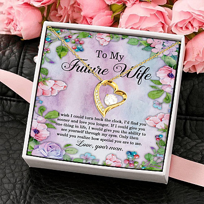 Alternative view of To My Future Wife I Wish I Could Turn Back the Clock Forever Love Pendant Necklace