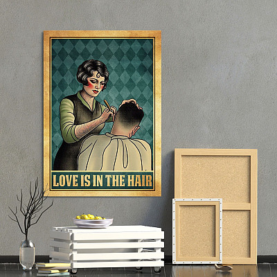 Alternative view of Love Is In The Hair Framed Canvas Prints - Hairdresser Unframed Poster - Funny Hairstylist Home Decor Wall Art