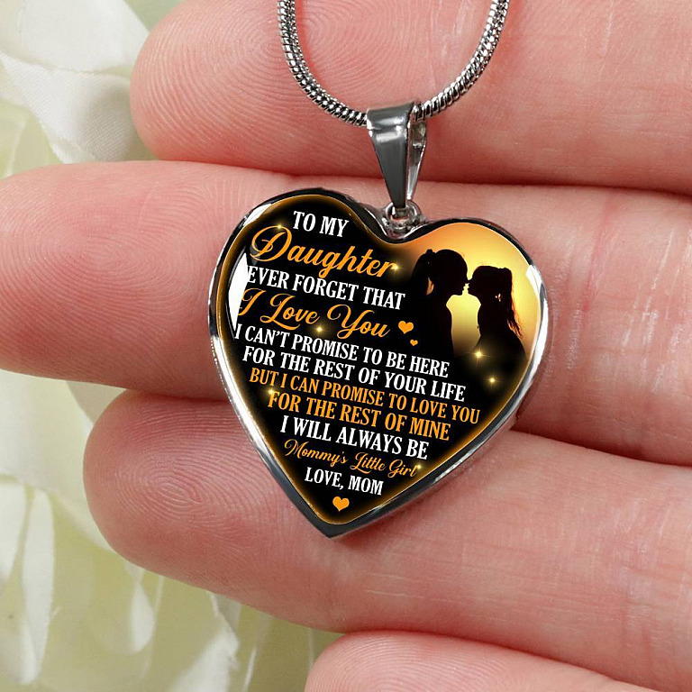 Necklace to My Daughter Never Forget That I Love You I Promise From Mom Heart Pendant Necklace - Heart Luxury Necklace (Silver)