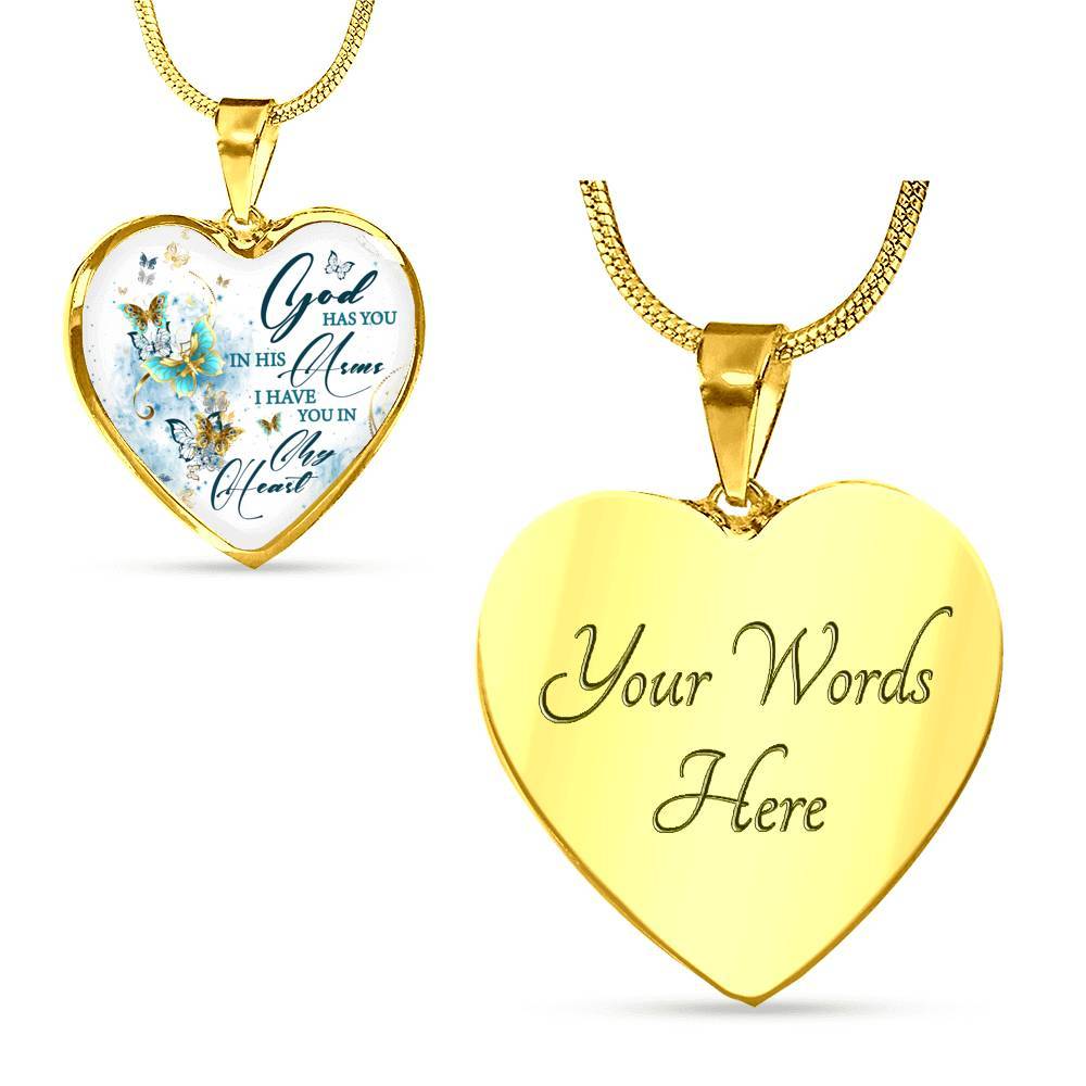 Butterfly God Has You In His Arms I Have You in My Heart Heart Pendant Necklace - Heart Luxury Necklace (Gold Plated)