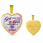Angel Wing God Has You In His Arms I Have You in My Heart Heart Pendant Necklace - Heart Luxury Necklace (Gold Plated)