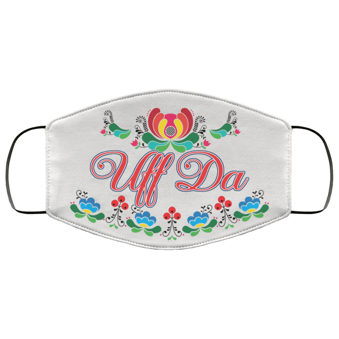 Uff Da Washable Reusable Custom - Printed Cloth Face Mask Cover, White, Cloth Face Cover – Medium/Large
