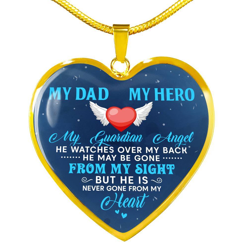 My Dad My Hero My Guardian Angel He Watches Over My Back Heart Pendant Necklace - Heart Luxury Necklace (Gold Plated) My Dad My Hero My Guardian Angel He Watches Over My Back Heart Pendant Necklace - Heart Luxury Necklace (Gold Plated)
