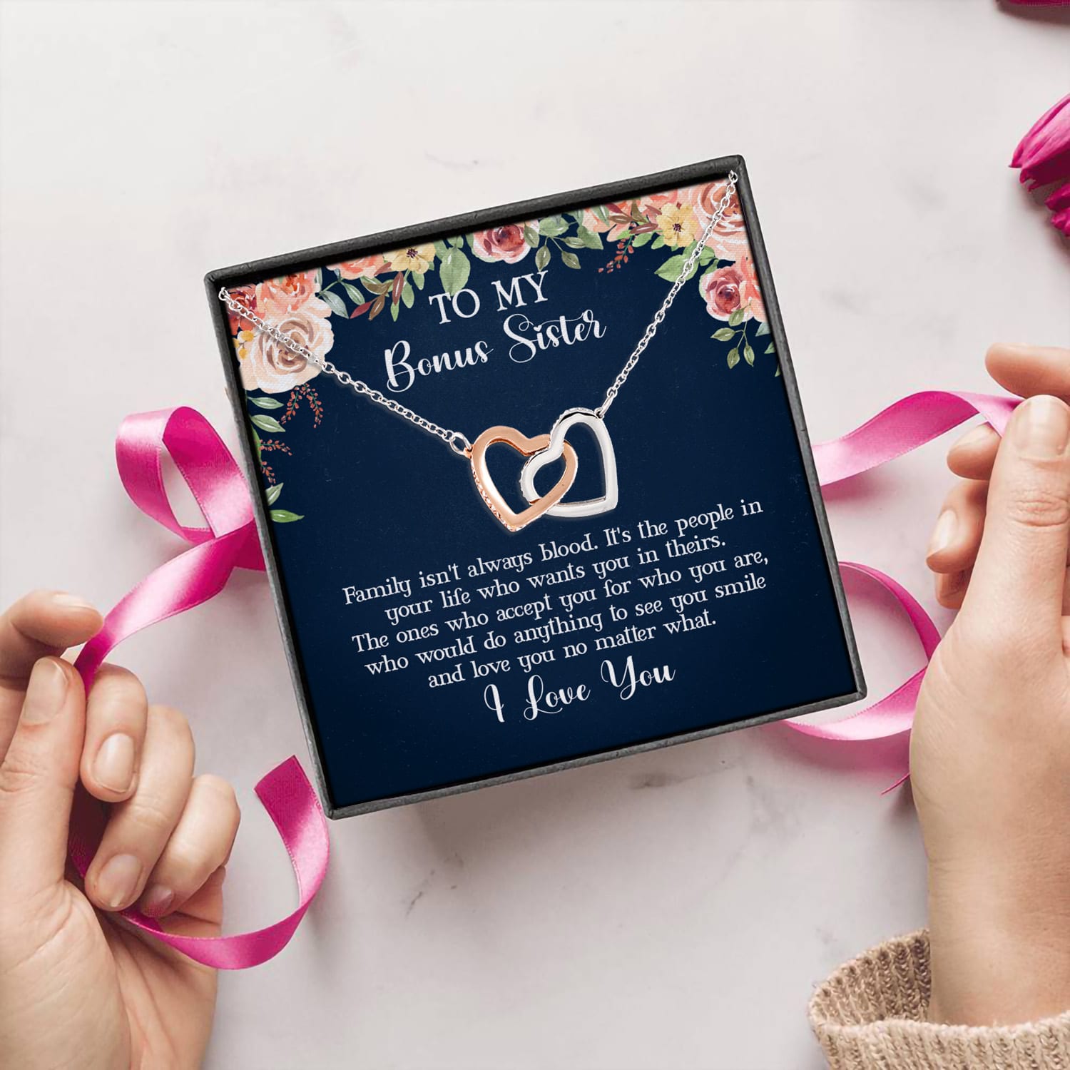 2VT. Bonus Sister Message Card Interlocking Hearts Necklace 5