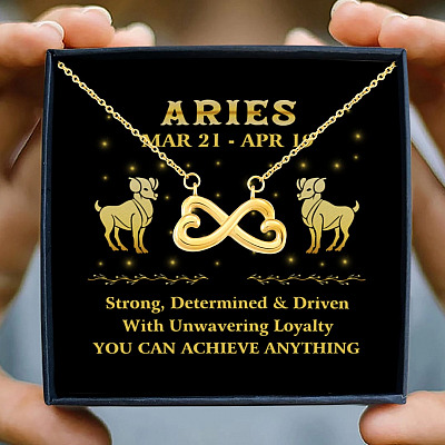 Alternative view of Aries Zodiac You Can Achieve Anything Infinity Heart Pendant Necklace -  Zodiac Birthday Gifts For Astrology