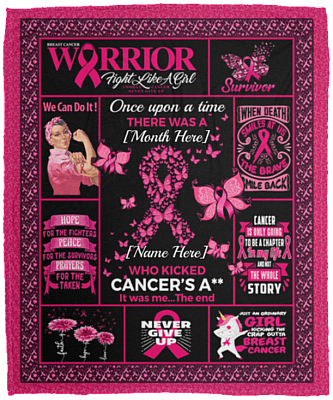 Personalized Breast Cancer Awareness a Girl Who Kicked Cancer Fleece - Mink Sherpa - Woven Blanket, White, Cozy Plush Fleece Blanket - 50x60