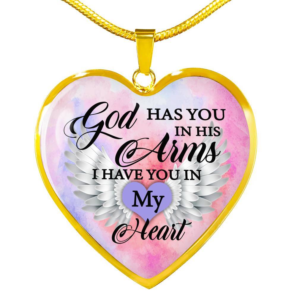 Angel Wing God Has You In His Arms I Have You in My Heart Heart Pendant Necklace - Heart Luxury Necklace (Gold Plated)
