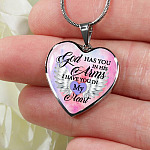 Angel Wing God Has You In His Arms I Have You in My Heart Heart Pendant Necklace - Heart Luxury Necklace (Silver)