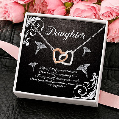 To My Daughter Life Is Full Of Ups and Downs Don't Settle For Anything Less Interlocking Hearts Pendant Necklace