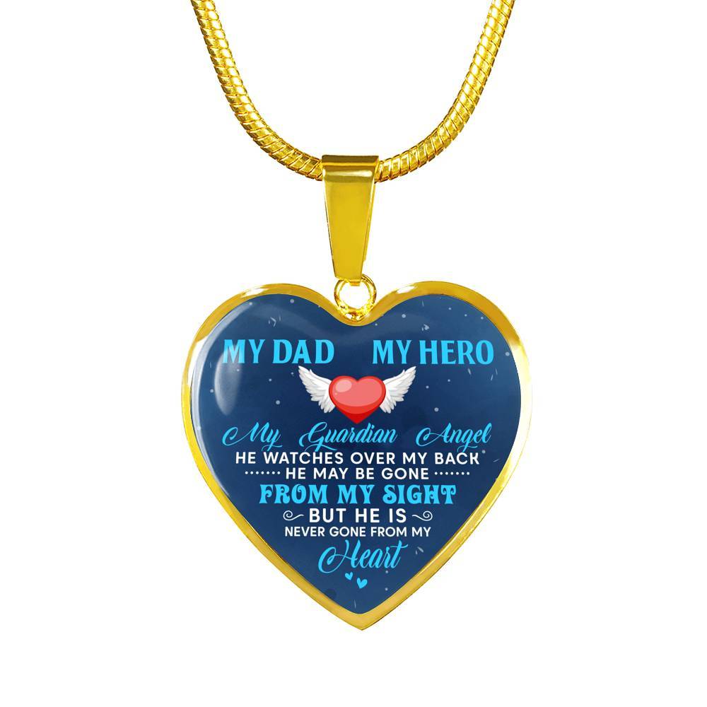 My Dad My Hero My Guardian Angel He Watches Over My Back Heart Pendant Necklace - Heart Luxury Necklace (Gold Plated) My Dad My Hero My Guardian Angel He Watches Over My Back Heart Pendant Necklace - Heart Luxury Necklace (Gold Plated)