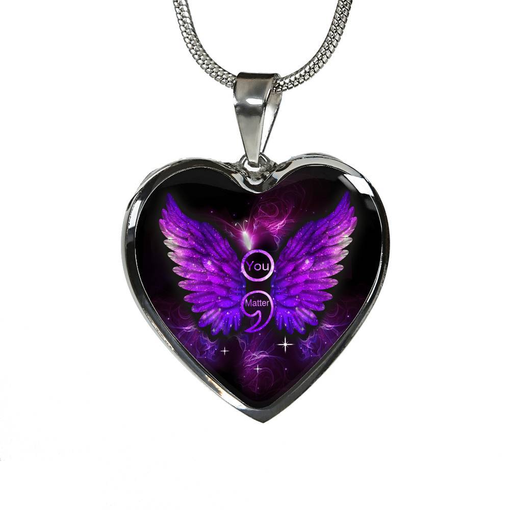 You Matter Memorial Suicide Prevention Awareness Heart Pendant Necklace - Mental Health Awareness Necklace - Heart Luxury Necklace (Silver)